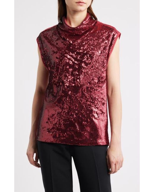 Boss Red Sequin Mock Neck Top