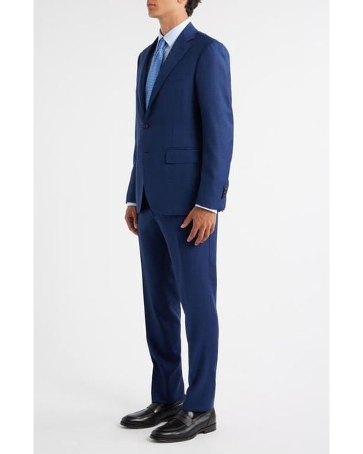 Canali Blue Kei Trim Fit Shadow Plaid Wool Suit for men