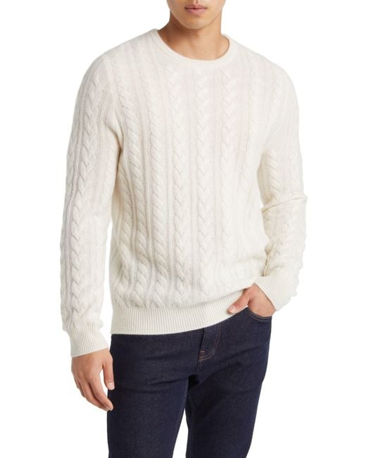 Nordstrom White Cable Knit Cashmere Crewneck Sweater for men
