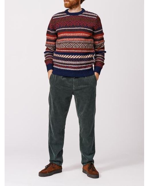 aubi Red Fair Isle Crew Neck Wool Sweater for men