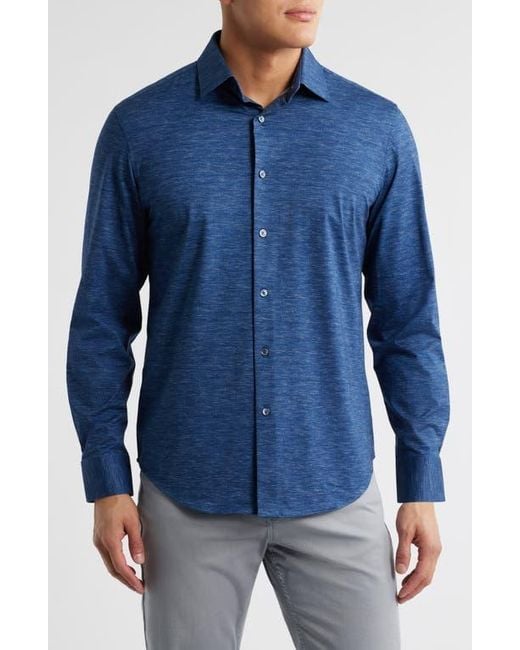 Bugatchi Blue James Ooohcotton Space Dye Button-Up Shirt for men