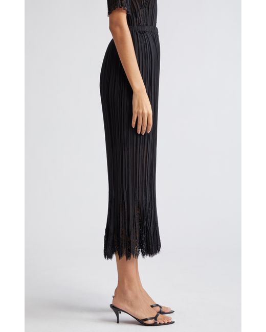 Zimmermann Black Pleated Lace Trim Midi Skirt