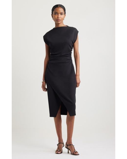 Nordstrom Ruched Funnel Neck Midi Dress in Black | Lyst