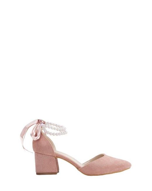Forever & Always Shoes Pink Miranda Low Block Heels With Pearls