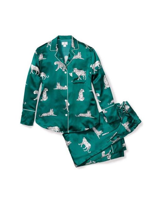 Petite Plume Green Panthre De Nuit Piped Mulberry Silk Pajamas