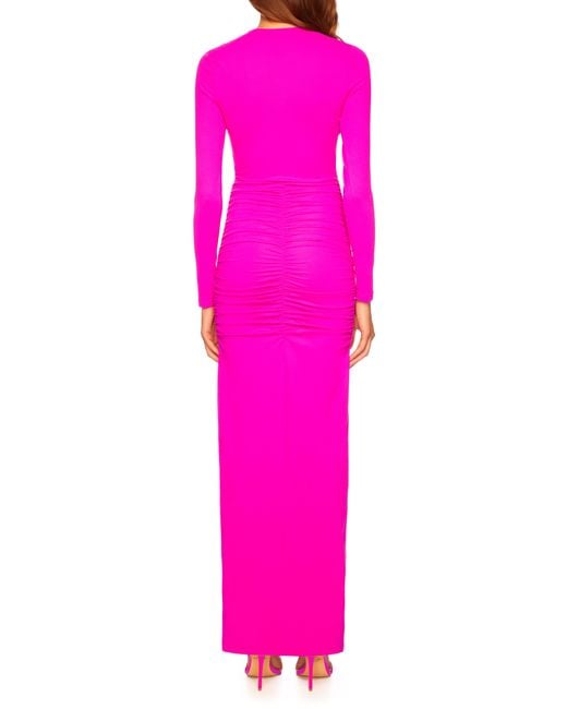 Susana Monaco Pink Plunge Neck Long Sleeve Body-con Dress