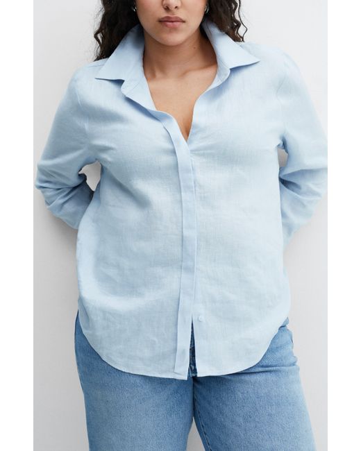 Mango Blue Button-up Linen Shirt