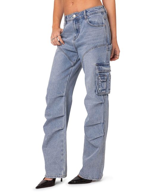Edikted Blue Winslow Straight Leg Cargo Jeans