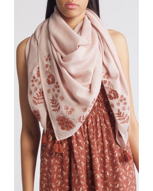 Treasure & Bond Brown Floral Embroidered Square Scarf