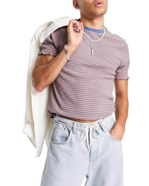 ASOS Stripe Texture Shrunken Tshirt in Navy (Blue) for Men Lyst