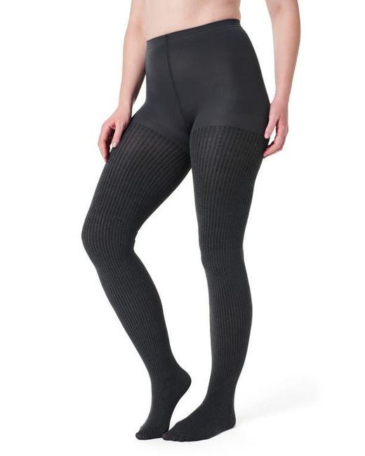 Spanx Black Ribbed Viscose-Blend Cozy Tights