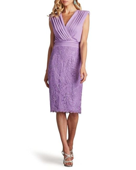 Tadashi Shoji Purple Pleat Detail & Embroidery Sleeveless Cocktail Dress