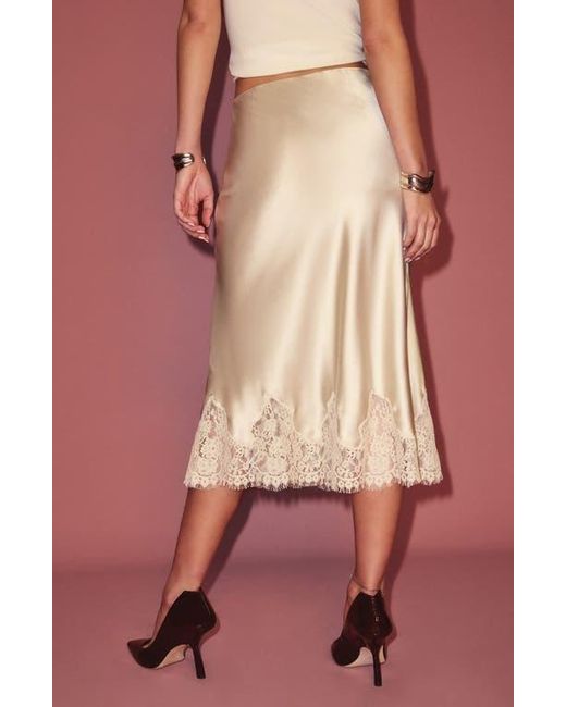 Reformation Natural Lace Trim Silk Midi Skirt