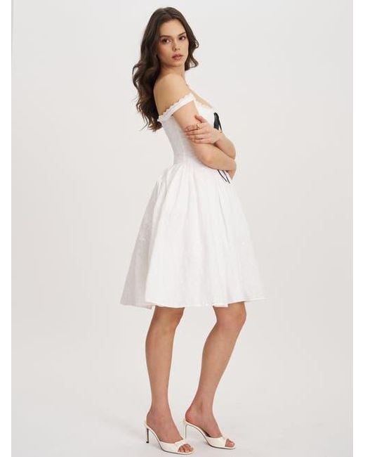 Miss Circle White Madison Cotton Eyelet Square Neck Midi Dress