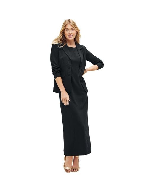Jessica London Black 2-Piece Stretch Crepe Single-Breasted Maxi Jacket Dress