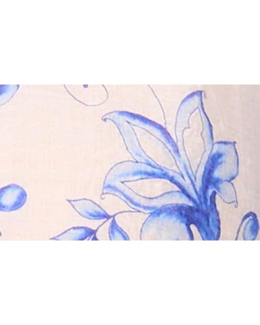 Vince Camuto Blue Floral Print Raglan Sleeve Peasant Top