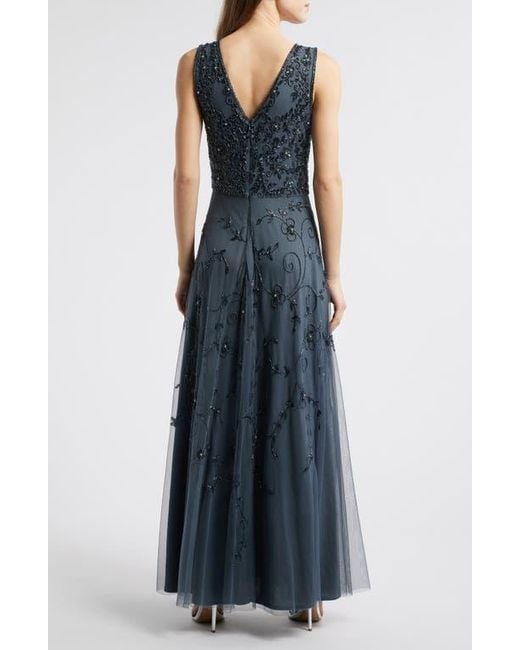 Pisarro Nights Blue Beaded Mesh Gown With Jacket