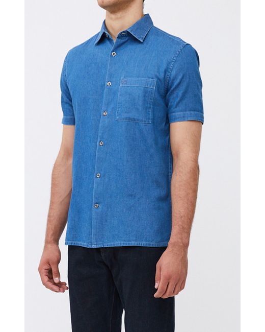 French Connection Blue Short Sleeve Denim Button-up Shirt for men