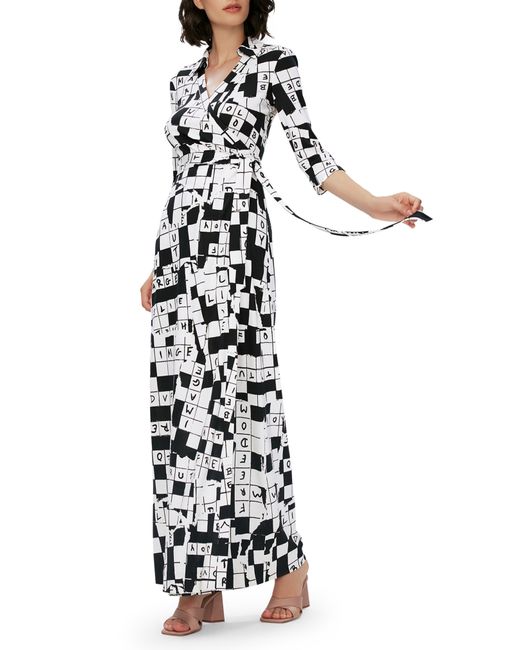 Diane von Furstenberg White Abigail Crossword Puzzle Silk Maxi Dress
