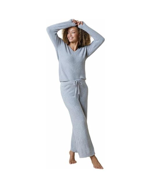 Softies Blue Solid Marshmallow V-Neck Lounge Set