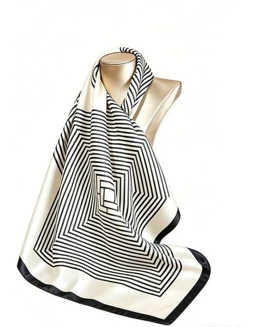 SILKSILKY White Elegantly Designed Silk Printed Square Scarf