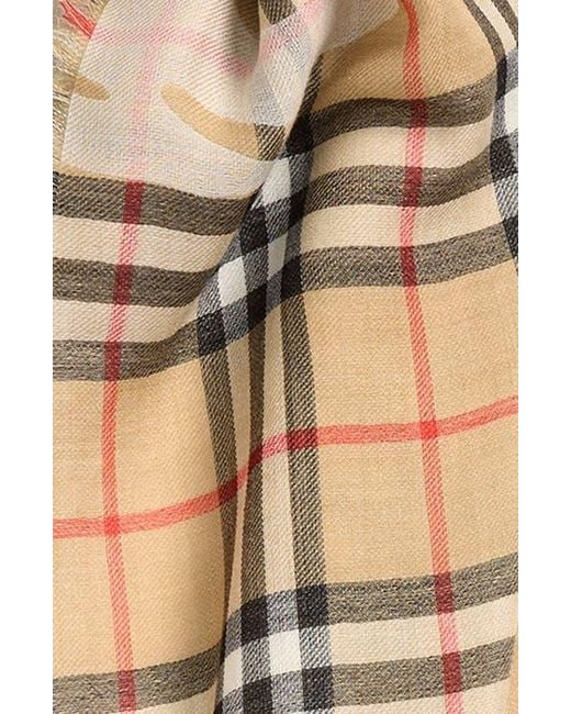 Burberry Women's Natural Wide Ekd Check Wool & Silk Fringe Scarf