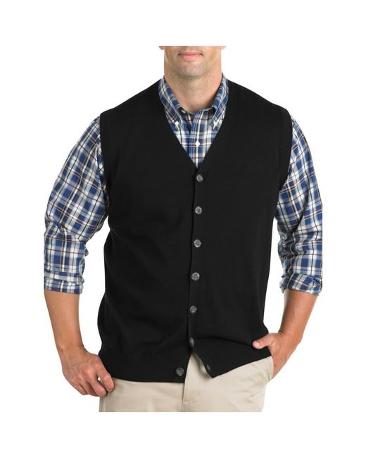 Oak Hill by DXL Black Big & Tall Button-Front Sweater Vest for men