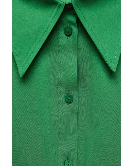Mango Green Fitted Ruched Button-up Shirt