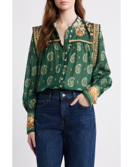 Farm Rio Green Tayla Paisley Cotton Button-Up Shirt