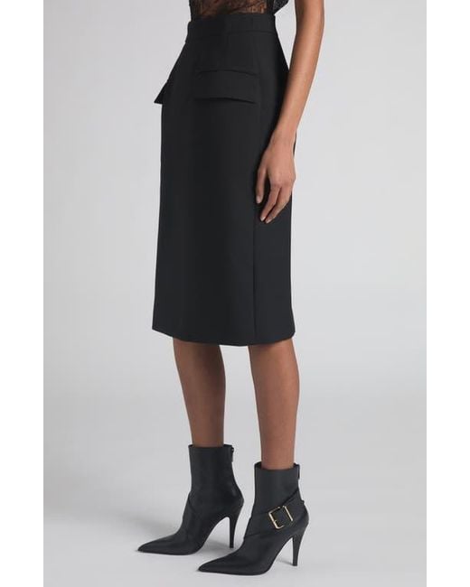 Alexander McQueen Black Dart Wool Stretch Gabardine Midi Skirt