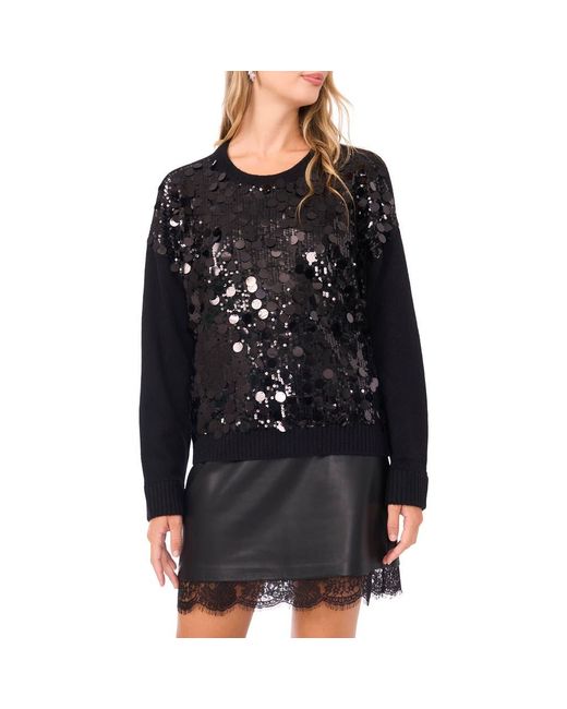 Vince Camuto Black Paillette Crewneck Sweater