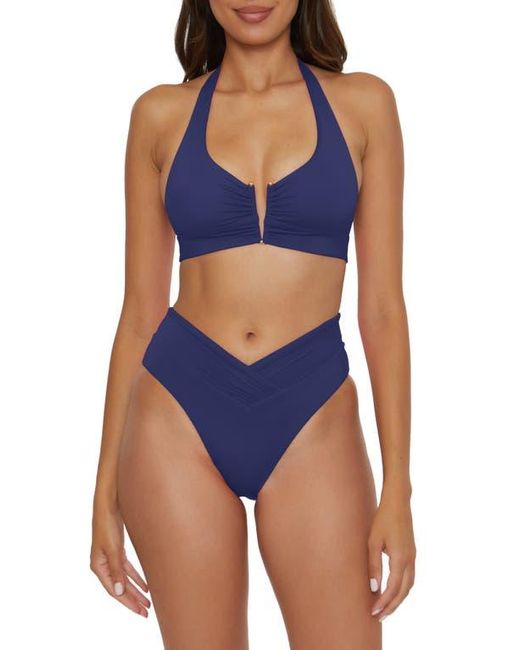 Becca Blue Shirred V-Wire Halter Bikini Top