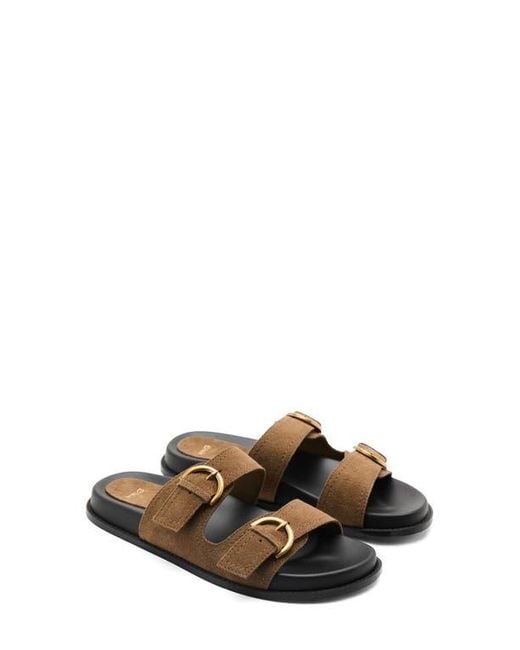 Mango Brown Double-Buckle Slide Sandal