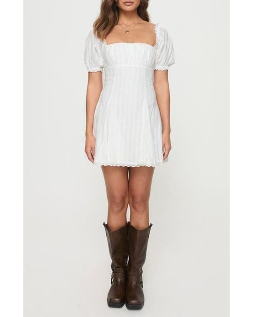 Princess Polly White Rabatia Swiss Dot & Tonal Stripe Cotton Minidress