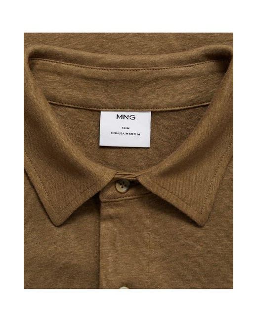 Mango Brown Regular Fit Short Sleeve Linen Blend Button-Up Shirt for men