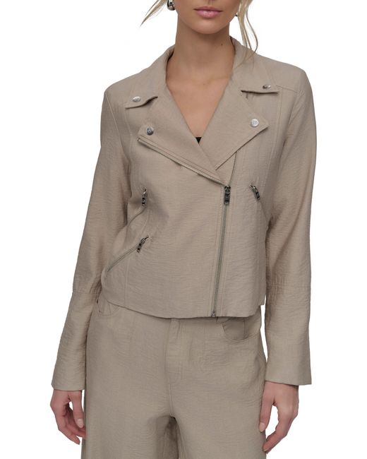 DKNY Brown Crinkle Moto Jacket