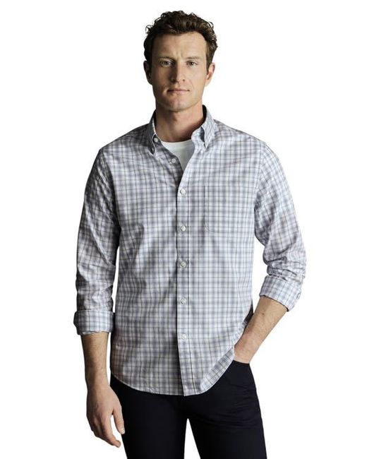 Charles Tyrwhitt Blue Non-Iron Stretch Poplin Check Shirt for men