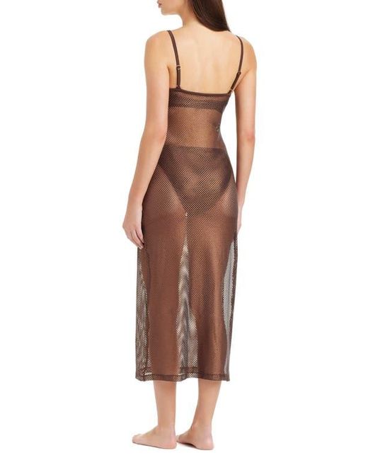 Sanctuary Brown Metallic Net Sheer Maxi Cover-Up Dress