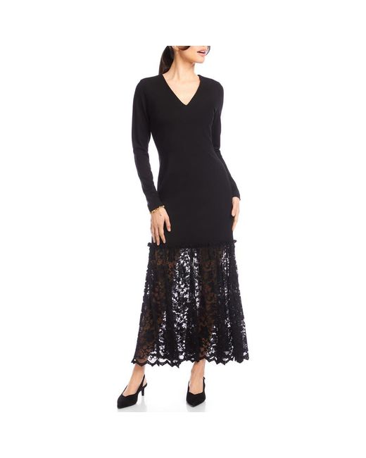 Karen Kane Women's Black Lace Contrast Long Sleeve Maxi Dress