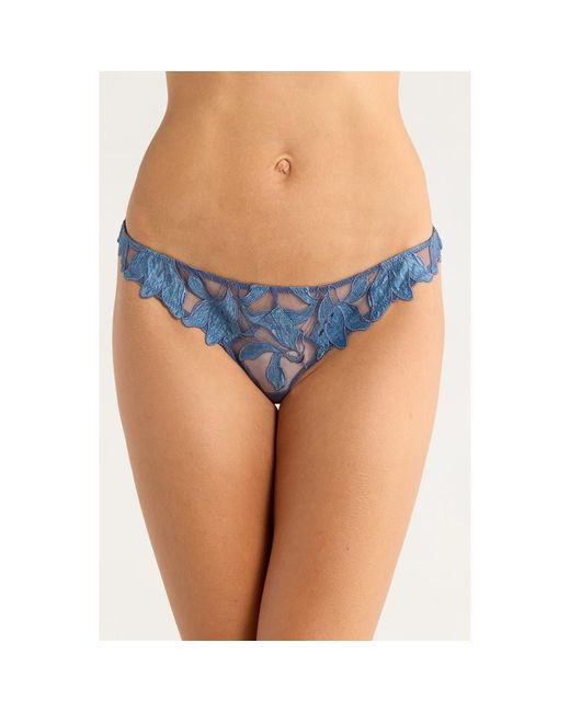 Fleur du Mal Blue Lily Embroidered Hipster Thong