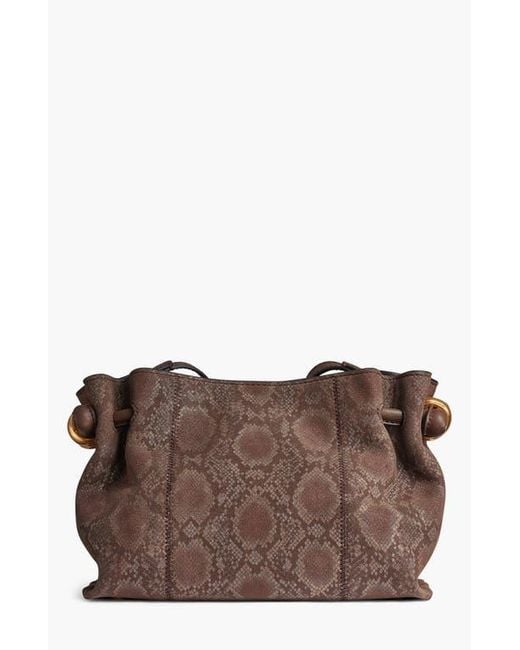 Donna Karan Brown Cashmere Python Suede Crossbody