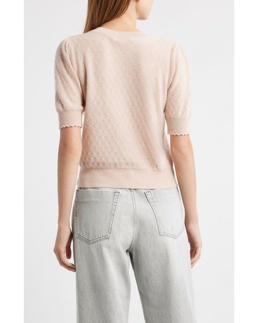 FRAME Multicolor Puff Sleeve Pointelle Cashmere Sweater