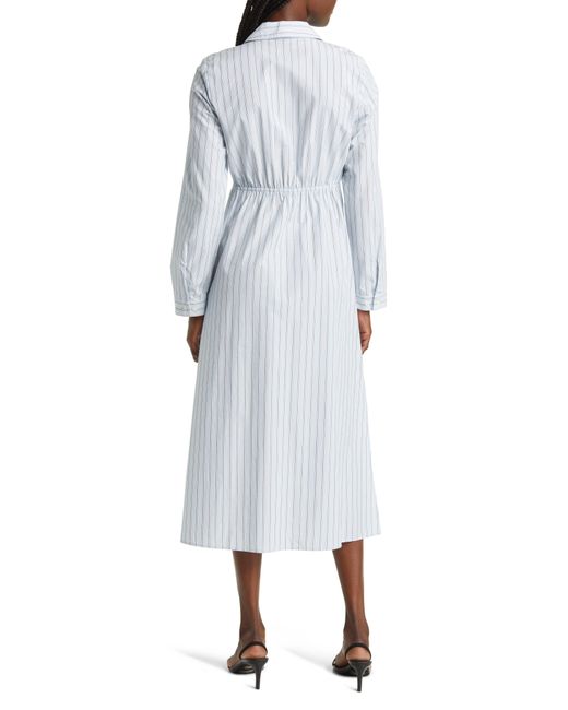 Rails Gray Irie Stripe Long Sleeve Cotton Blend Midi Shirtdress