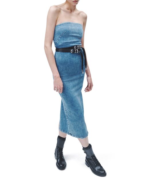 Rag & Bone Blue Jasmine Strapless Denim Midi Dress