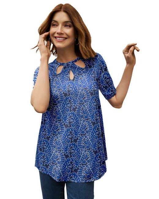 Jessica London Blue Stretch Knit Cutout Swing Tunic