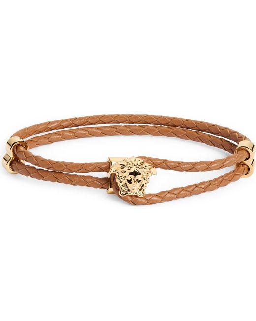 Versace Brown Medusa Braided Leather Bracelet for men