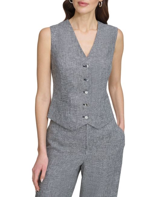 DKNY Gray Check Linen Blend Suiting Vest