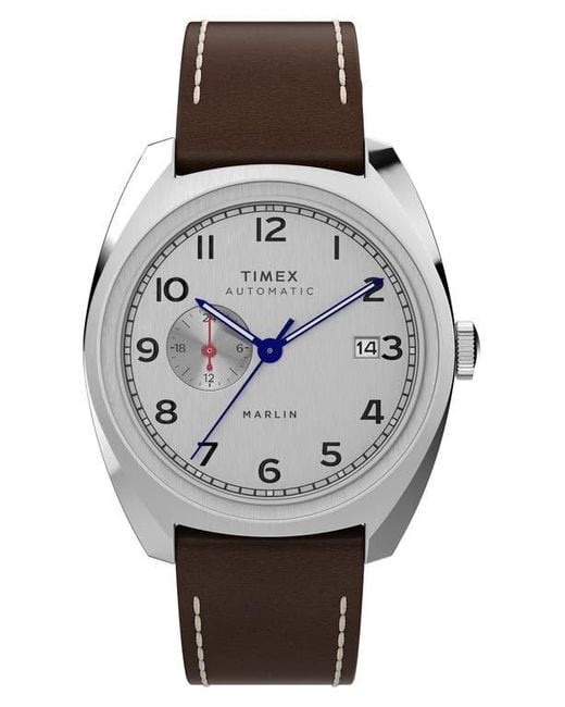 Timex Gray Marlin Automatic Leather Strap Watch, 39Mm for men