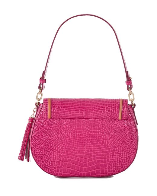 Brahmin Pink Cynthia Croc Embossed Leather Shoulder Bag