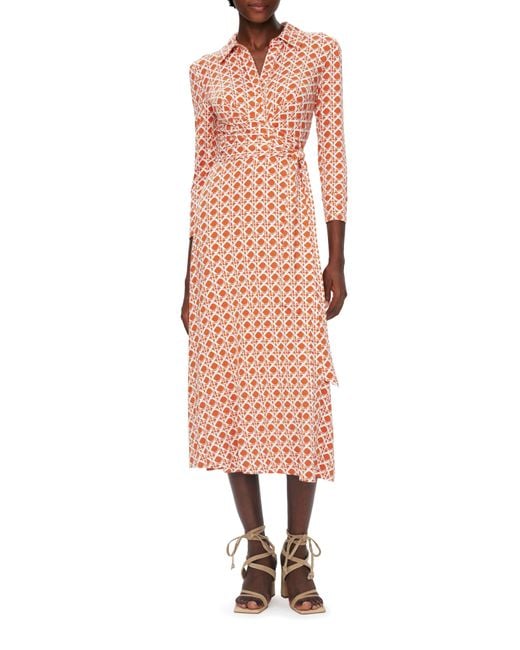 Diane von Furstenberg Multicolor Sana Two Cane Print Midi Wrap Dress